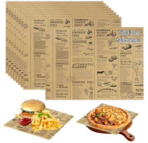 150 Blätter Backpapier Zeitungsoptik 28x38CM Deli Papierblätter Fettdichte Papierblätter Lebensmittelkorb Liner Pommes Papier für Korb Käsepapier Backpapier für Burger, Butterbrot, Pommes