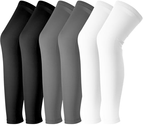 EOGRFW 3 pares de mangas largas de compresión, protección solar UV, calentadores de piernas de compresión, antideslizantes, largos, para ciclismo, baloncesto, fútbol, negro, blanco, gris, negro