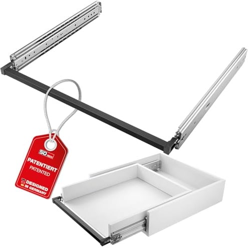 SOTECH VarioSlide Pat. Schwerlastauszug KV2-200-H76-950 EH 950 mm 200 kg | Komplettset Einhandverriegelung schwarz eloxiert für Schubladen ohne Front bis 1200 mm Schubladenauszug Caravan Fahrzeugbau