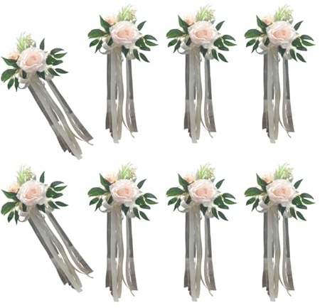 MHADBKH Set Von 6 Luxuriösen Kirchenbänken Blumen Für Kirchenbänke Hochzeitszeremonie Dekoration Eleganter Stuhl Rückenblumen Schmücken Schmücken