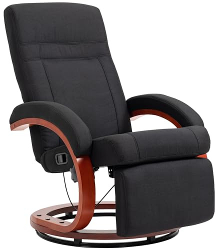 HOMCOM Swivel Recliner Chair with Footstool and Wood Base, Manual Reclining Chair for Living Room, Bedroom, Black
