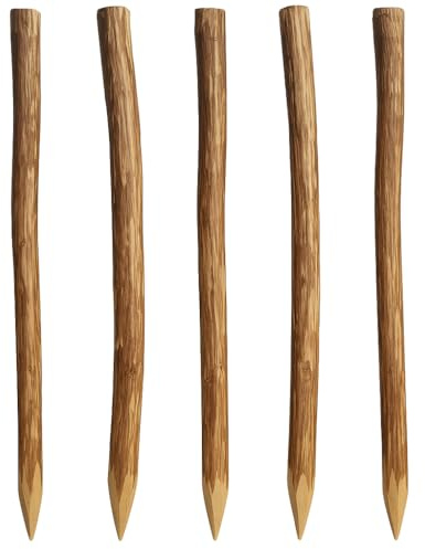 Natursache Haselnuss Holzpfosten Set, 5-teilig, Angespitzte Rundpfähle für Staketenzaun, Bauernzaun, Gartenzaun (5 Stk.,130 cm)