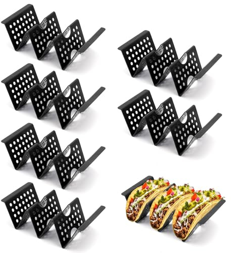 Penitue 7pcs Taco Holder Stands, Large Shell Tray Plates with Dividers for Taco Tuesday Parties Baking & Family Gatherings Dishwasher & Microwave Safe Food Accessories (Black, Openwork Design)