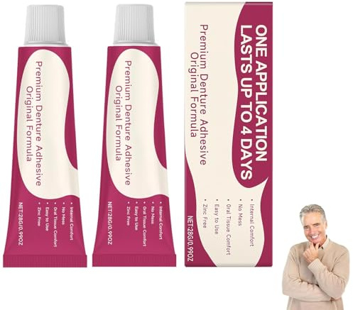 Ultrabond Premium Zahnprothesen-Kleber, Ultrabond Premium- Zahnprothesenhaftmittel, Natürliche Formel, für Ober-Unter-Oder Teilprothesen (2PCS)