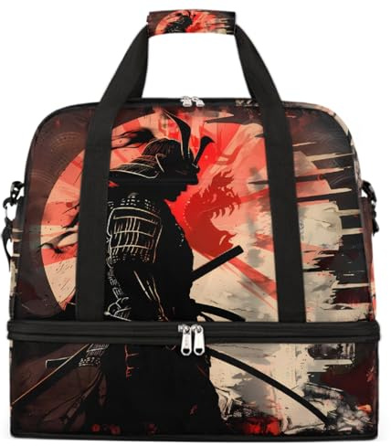 Entemne Große Reisetasche für Damen und Herren, japanische Samurai-Kunstmalerei, faltbare Reisetasche mit Schuhfach, leichtes Handgepäck, Tragetasche, Übernachtung, Wochenendtasche