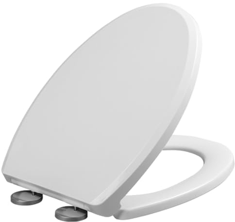 Soft Close Toilet Seat, Plastic V-Shape Toilet Lid, Easy to Install & Clean Quick Release Seat, White Top Fixing with Adjustable Hinges