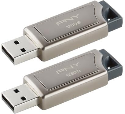 PNY PRO Elite Lot de 2 clés USB 3.1 128 Go – Design métallique haut de gamme, jusqu'à 400 Mo/s en lecture et 180 Mo/s en écriture – Compatible avec PC et Mac, USB 3.0/2.0 – Idéal pour les joueurs, les