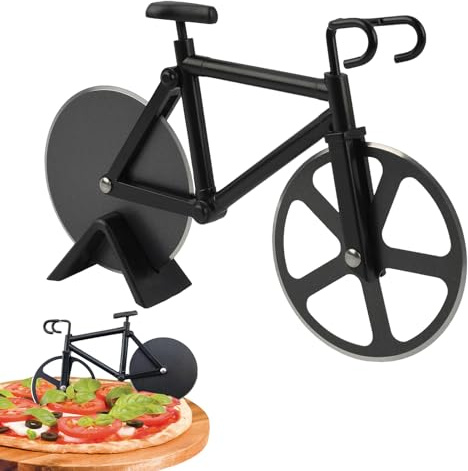 Sekfpnk Pizzaschneider Fahrrad, 18,3 * 12 cm, Fahrrad Pizzaschneider aus Edelstahl, Antihaftbeschichtung, Geeignet zum Schneiden von Pizza, Brot usw (schwarz)