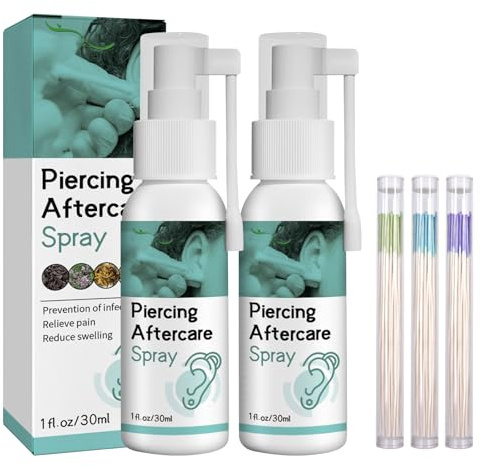 atnayo Piercing Cleaning Solution Set, Saline Solution Piercing Spray with Ear Hole Floss Piercing Hole Cleaner for Women Men