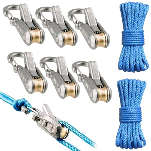 Rope with Roller Tensioner for Easy and Secure Tying, 6-Pack Paracord Adjusters, Heavy Duty Camping & Boating Tie-Down Tool with Locking Buckle