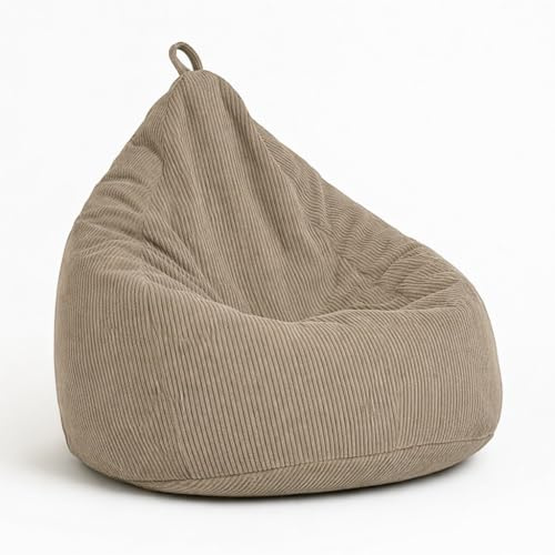 chilly pilley Sitzsack aus Cord mit EPS-Füllung - Sitzkissen - Bequem Bean Bag (Beige, 85x125)