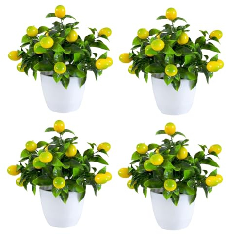 Akfldms 4pcs Artificial Lemon Plants Fake Lemons Tree with Small Pot for Indoor Outdoor Home Decor
