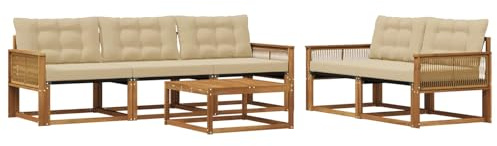 vidaXL Outdoor-Sofagarnitur mit Kissen 6 pcs Natur und Beige, Garten-Sofa, modernes Ecksofa, Robustes Loungemöbel, stilvolle Terrasse, Bequeme Sitzgruppe