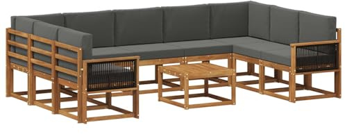 vidaXL Outdoor-Sofagarnitur mit Kissen 10 pcs Natur und Anthrazit, Akazien-Sofa-Set, modernes Outdoor-Sofa, Robustes Gartenmöbel, wetterfest, umbaubar und gemütlich