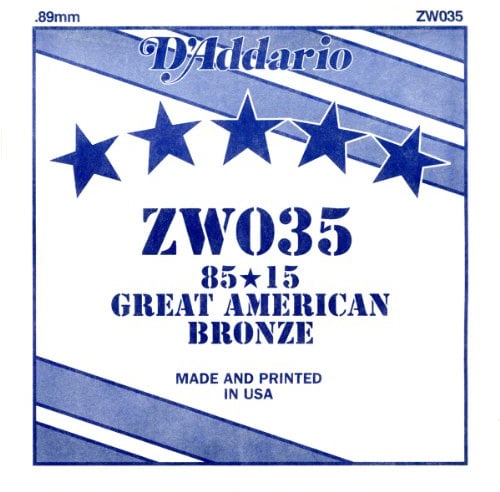 D'Addario ZW035 Bronze-Einzelsaite für Gitarre 0,089 cm (0,035 Zoll)