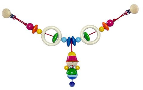 Hess Holzspielzeug 12997 - Wagenkette aus Holz, Serie Clown Felix, für Babys ab 3 Monaten, handgefertigt, mit 2 Sicherheitsclips, Länge ca. 52 cm, für Kinderwagen und Babyschale