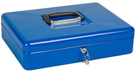 Aufbewahrung Box mit Deckel | abschließbar | Sortier-Zwischenfach herausnehmbar | 37 x 28 x 9 cm | Kiste mit 2 Schlüsseln | geeignet als Behälter for Fotos, Briefe, Bastelbedarf | blau (10002)