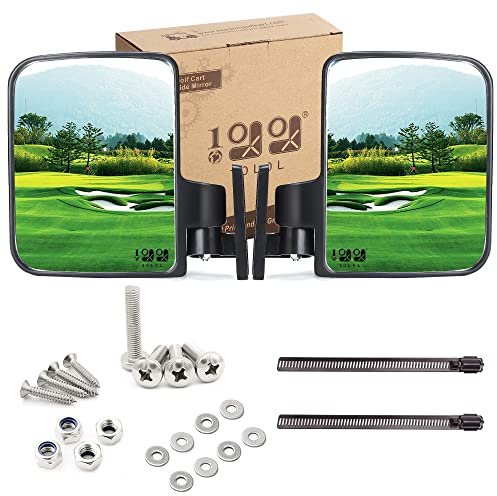 10L0L Golf Cart Side Mirrors Compatible with Yamaha Club Car EZ-GO and Others Round or Square Tube Golf Cart Roof Bracket, No-drilling Required