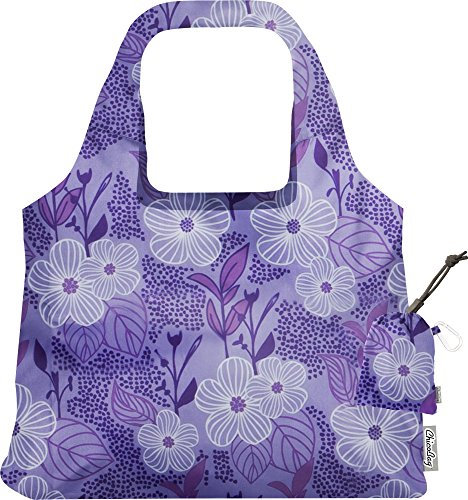 ChicoBag Vita Purple Blooms Designer-Einkaufstasche, kompakt, wiederverwendbar, mit befestigter Tasche und Karabinerhaken – Bliss
