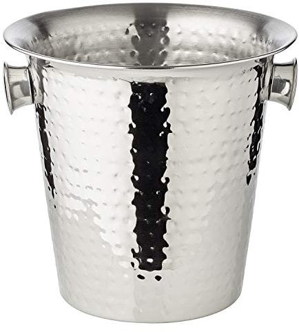 EDZARD Sektkühler Joey, Höhe 23 cm, Durchmesser 21 cm, für 1 Flasche, Edelstahl, gehämmert, mit 2 Griffen - Flaschenkühler, Weinkühler, Getränkekühler, Champagner Kühler, Eiseimer
