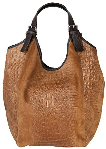 Samantha Look Shopper Echt Leder Damen | Made in Italy, Umhängetasche Krokoprägung, Tragetasche mit Magnetverschluss | 016650