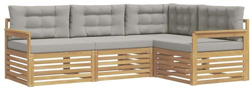 vidaXL Outdoor-Sofagarnitur 5 pcs Weiß und Hellgrau Polyester, Patio Lounge, modernes Outdoor-Sofa, wetterbeständige Eckbank, robuster Gartenmöbel, Bequeme Terrassenbestuhlung