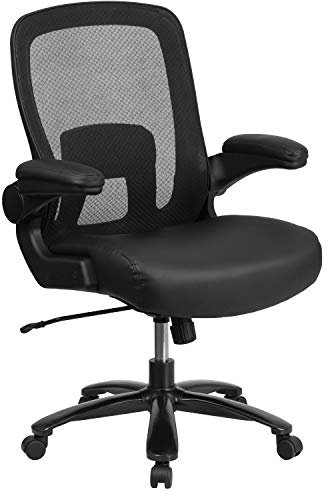 Flash Furniture Big & Tall Swivel Office and Gaming Chair with LeatherSoft Seat, Mesh Office Chair with Flip-Up Armrests and Adjustable Height, Black