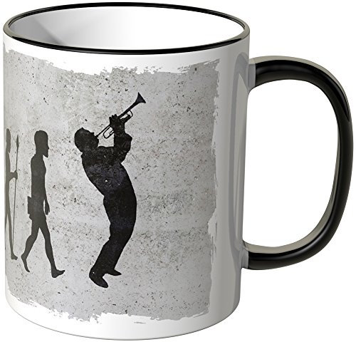 JUNIWORDS Tasse - Wähle Motiv & Farbe - Evolution Trompete - Schwarz