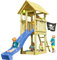 Blue Rabbit 2.0 Spielturm KIOSK mit Rutsche Kletterturm Glocke Sandkasten Lenkrad Piratenflagge Teleskop und Holzdach (Podesthöhe 1,20 m, Rutsche BLAU)