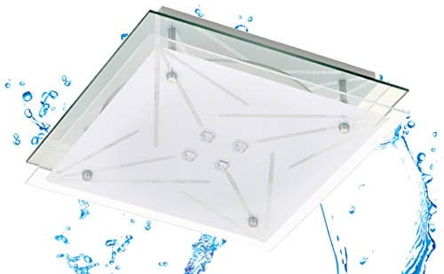 Trango 3104 Feuchtraum IP44 LED Deckenstrahler für Bad 3-Stufen dimmbar in Eckig *STAR* inkl. 12 Watt warmweiß LED Modul - Design Motive bedrückt Glas Lampenschirm, Deckenlampe, Wandleuchte, Badlampe