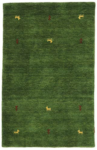 RugVista, Gabbeh Loom Two Lines, Teppich, Mittelflor, 100 x 160 cm, Rechteckiger, Gabbeh, Wolle, Flur, Schlafzimmer, Küche, Wohnzimmer, Grün, Schwarz