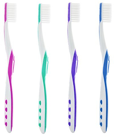 Super Soft, Tapered Bristle Toothbrush with Tongue Cleaner Assorted Colors - (4 Count)