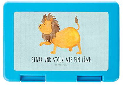 Mr. & Mrs. Panda Brotzeitbox, Lunch Box, Brotdose Sternzeichen Löwe mit Spruch - Farbe Türkis Pastell