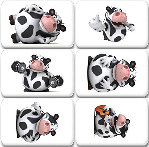3D Holstein Kuh in verschiedenen Verkleidungen- 6 rechteckige Kühlschrankmagnete 7X 4,5 cm - 01 für Memoboard Pinnwand Magnettafel Whiteboard