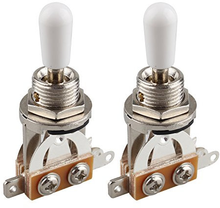 Futheda Gitarren-Kippschalter, 3-Wege-Kippschalter, kurzer gerader Schalter, für elektrische Gitarre, mit weißem Knauf, 2 Stück