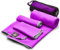 OlimpiaFit Mikrofaser Handtuch Set - 3 saugfähige Handtücher mit Netztasche - Schnelltrocknend, Ultra leicht & kompakt - Camping, Sport, Strand (Lila)
