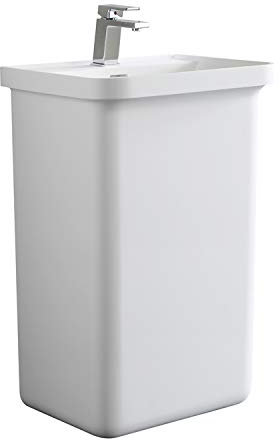StoneArt Waschtisch Standwaschbecken aus Minealguss Design Gussmarmor Standwaschtisch mit Hahnloch LZ518 52x45cm weiß matt