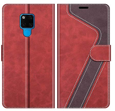 MOBESV Hülle für Huawei Mate 20 X Handyhülle, Lederhülle mit Kartenfach, Klapphülle mit Ständer, Flip Case Handytasche Schutzhülle, Modisch Rot