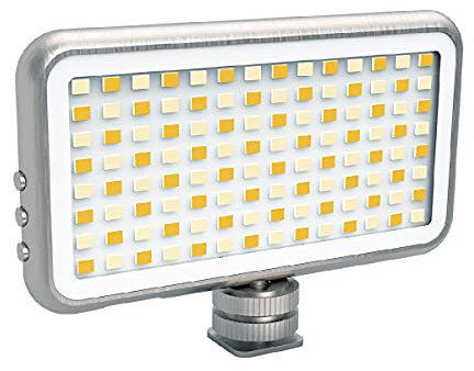 DIGIPOWER LED-Videolicht mit 24 Helligkeitsstufen, Farbtemperaturkontrolle und Lichtfilter, 112 LEDs, inkl. universeller Smartphone-Halterung, für Handys, DSLR-Kameras, Action Cams und Videokameras