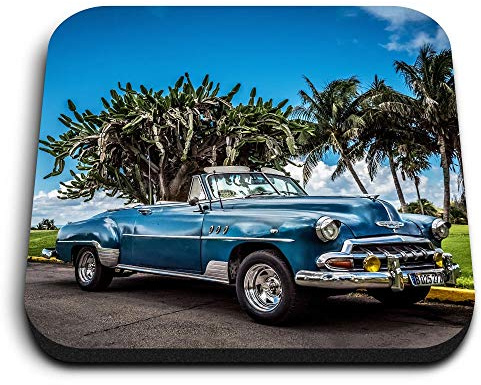 1 x Square MDF Fridge Magnet - Retro Blue American Car Cuba 14573