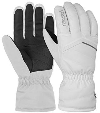Reusch Damen Marisa garantiert Winddichte, extra atmungsaktive und warme Winterhandschuhe Fingerhandschuhe Schneehandschuhe Skihandschuhe Langer Stulpe, White/Silver, 8,5