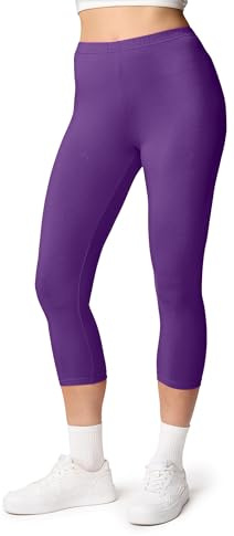 Ladeheid Leggings Damen 3/4 Baumwolle bequem und atmungsaktiv Capri Leggings Damen für Sommer LA40-132 (Violett-2, M)