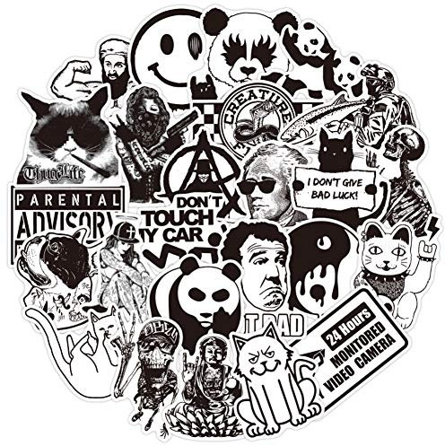 RGBEE Aufkleber 100 Stück, Sticker Schwarz Weiss, Graffiti Wasserfeste Vinyl Sticker Set für Laptop, Koffer, Helm, Motorrad, Skateboard, Snowboard, Auto, Fahrrad, Computer