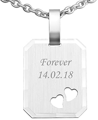 Hanessa 925 Sterling Silber Kette mit Gravur 42 + 3 cm mit Anhänger Herz Dog Tag in silber - Personalisierte Halskette Damen Silberkette Schmuck - Geschenke personalisiert