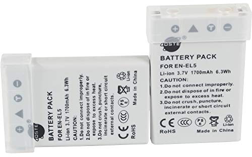 DSTE 2PCS EN-EL5 (1700mAh/3.7V) Battery Compatible for Nikon Coolpix P510 P520 P530 P5100 P6000 S10 P80 P90 P100 P500