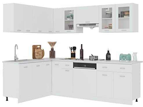 vidaXL 11-TLG. Küchenzeile Lyon Weiß Holzwerkstoff