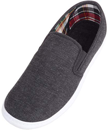 ABSOLUTE FOOTWEAR Mens Casual Slip On Canvas Pumps Trainers with Stripe Design and Twin Gusset - Charcoal - UK 8 / EU 42
