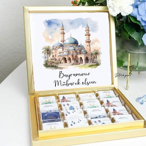 Ramadan Schokolade Box in Gold Ramazan Cikolata Eid Mubarak Bayram Geschenk ohne Alkohol