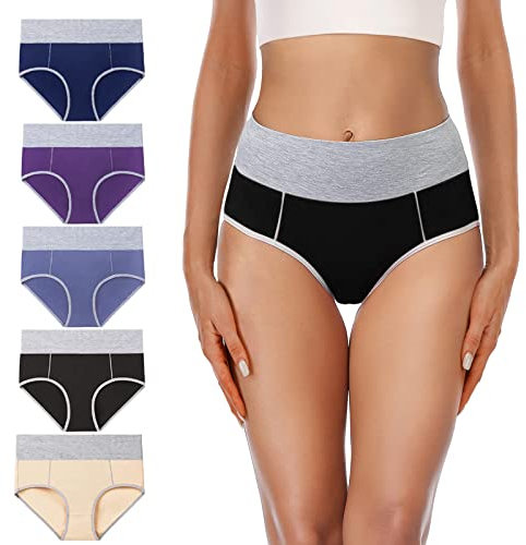 Senllori Culotte Femme Coton Culottes Taille Haute Slip Sport, Lot de 5, Multicolor Taille S