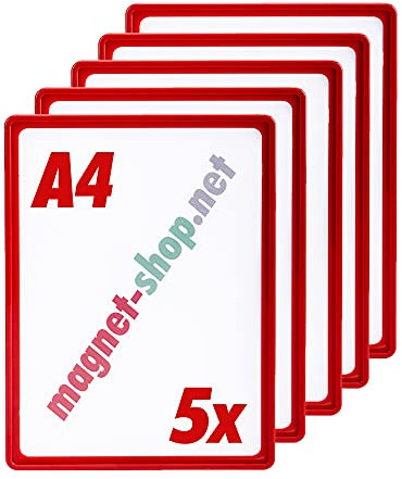 magnets4you - 5er Pack Plakatrahmen | DIN A4 | Farbe: Rot | perfekt für Präsentation von Werbung/Informationen im Verkaufsbereich oder auf Messen